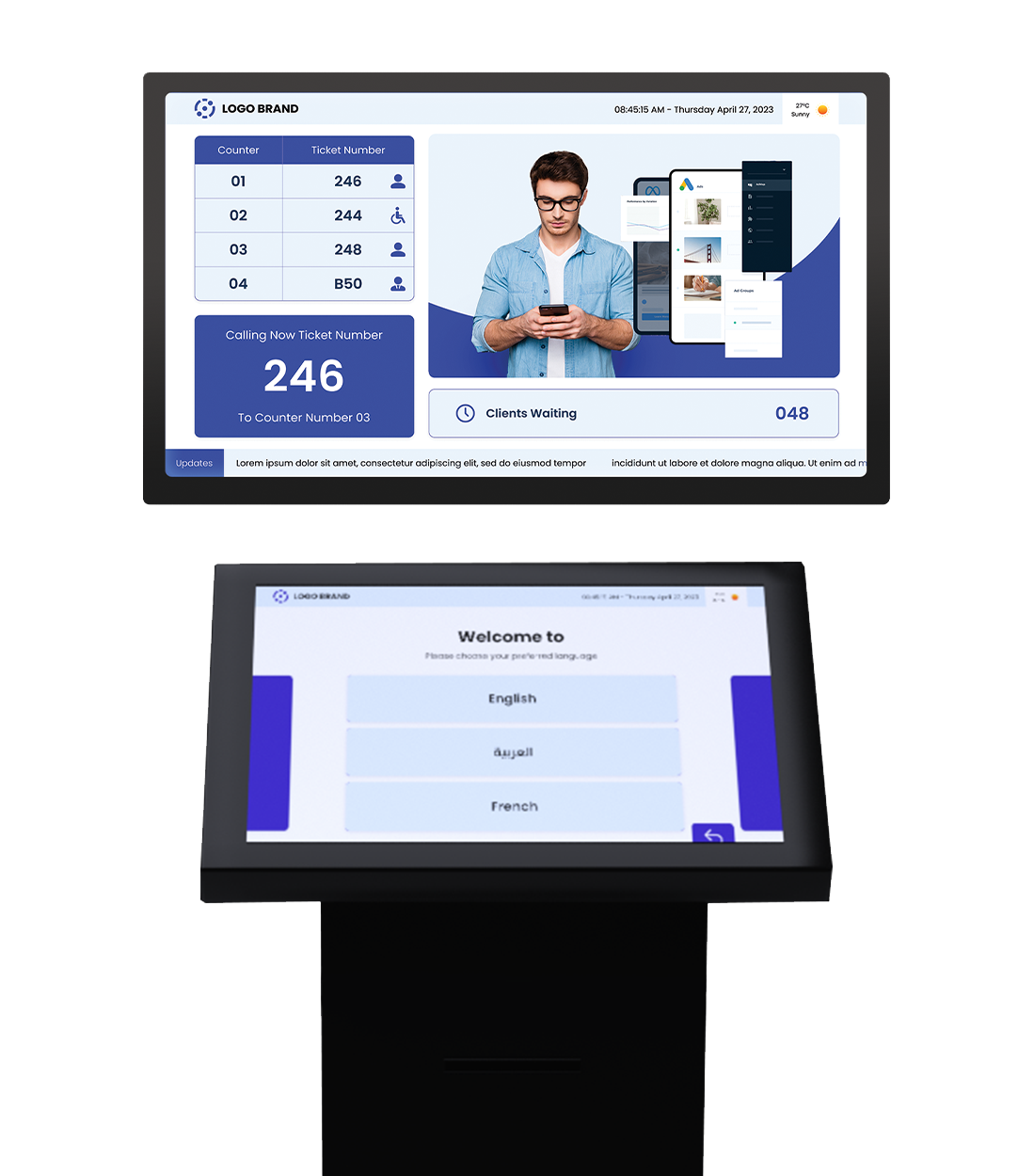 Borne gestion de file d'attente et ecran d'affichage